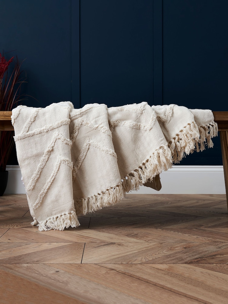 BHS Natural Tufted 100% Cotton Throw - Image 1 of 4