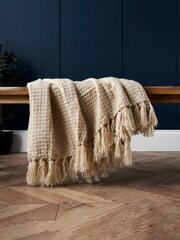 BHS Cream Waffle Woven Throw - Image 1 of 3
