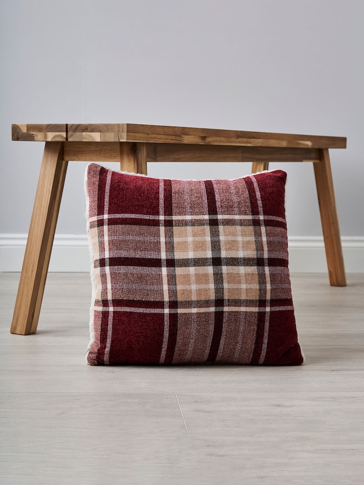 BHS Red Chenille Check with Sherpa Cushion - Image 1 of 5