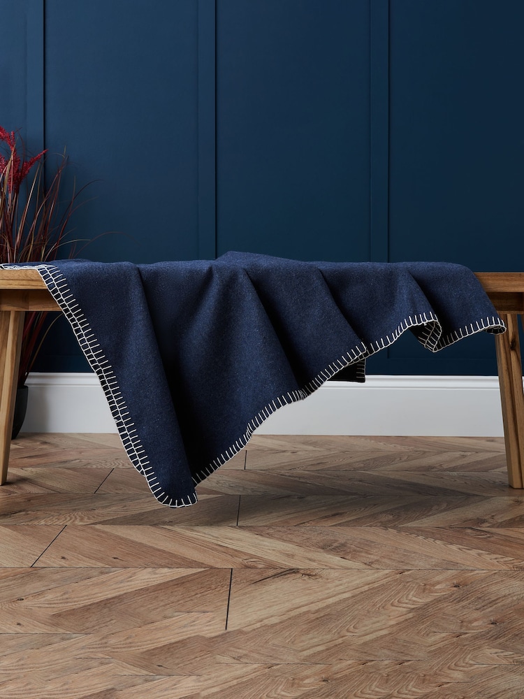 BHS Blue Felt Blanket Stitch Throw - Image 1 of 4
