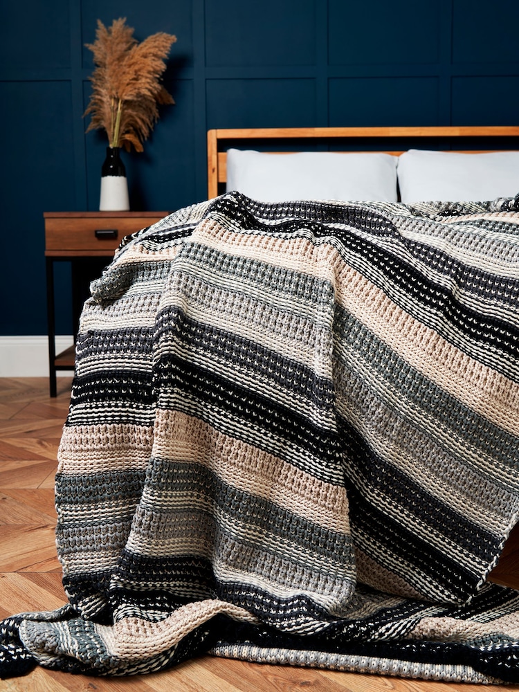 BHS Grey Ombre Knitted 100% Cotton Throw - Image 1 of 6