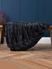 BHS Black Ruched Faux Fur Throw - Image 1 of 4