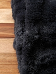 BHS Black Ruched Faux Fur Throw - Image 3 of 4