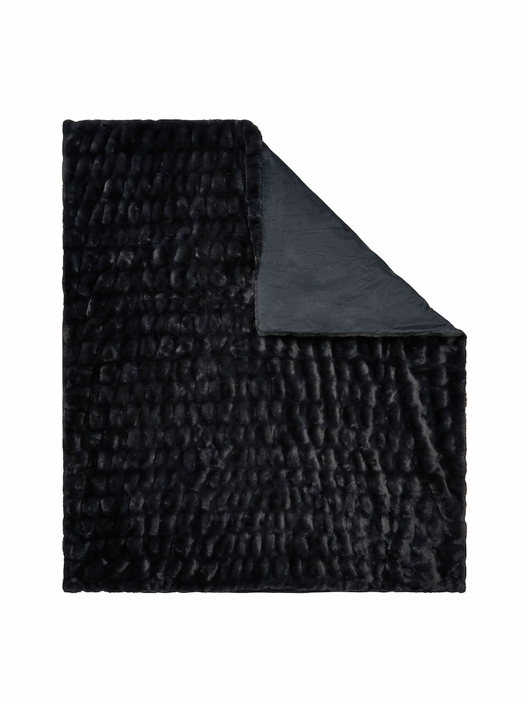 BHS Black Ruched Faux Fur Throw - Image 4 of 4 BHS Black Ruched Faux Fur Throw - Image 4 of 4