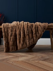 BHS Natural Ruched Faux Fur Throw - Image 1 of 4