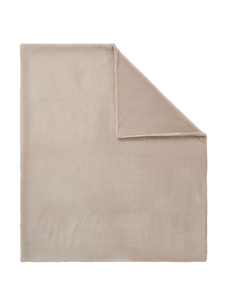 BHS Tan Brown Plain Faux Fur Throw - Image 4 of 4