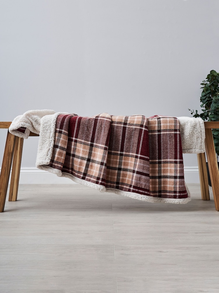 BHS Red Luxury Warm Check with Sherpa Throw - Image 1 of 2