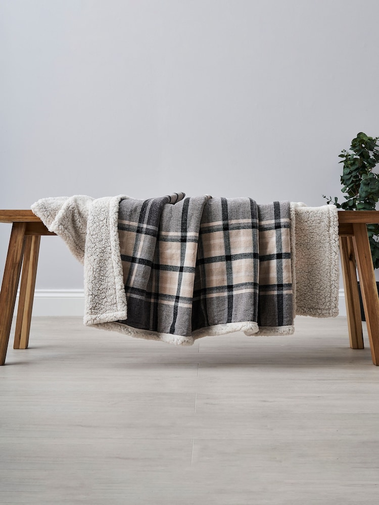 BHS Grey Luxury Warm Check with Sherpa Throw - Image 1 of 3