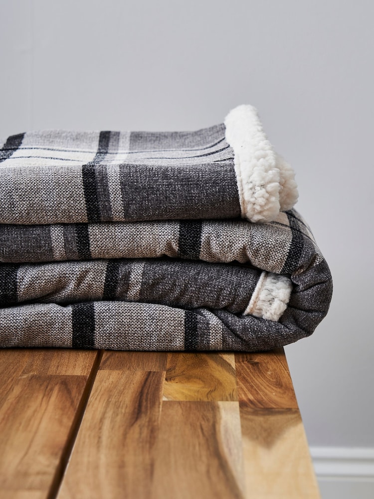 BHS Grey Luxury Warm Check with Sherpa Throw - Image 2 of 3