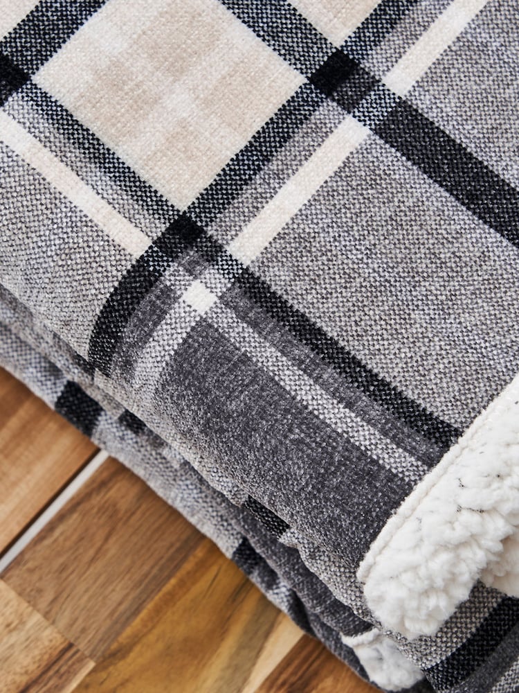 BHS Grey Luxury Warm Check with Sherpa Throw - Image 3 of 3