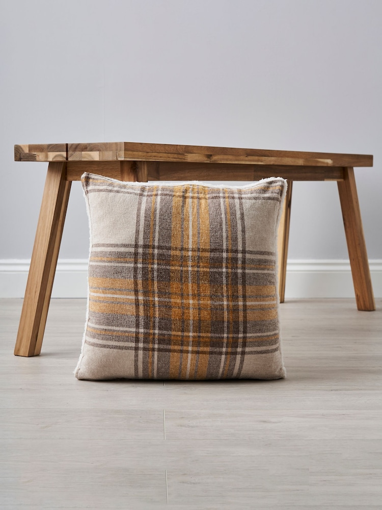 BHS Ochre Yellow Chenille Check with Sherpa Cushion - Image 1 of 5 BHS Ochre Yellow Chenille Check with Sherpa Cushion - Image 1 of 5