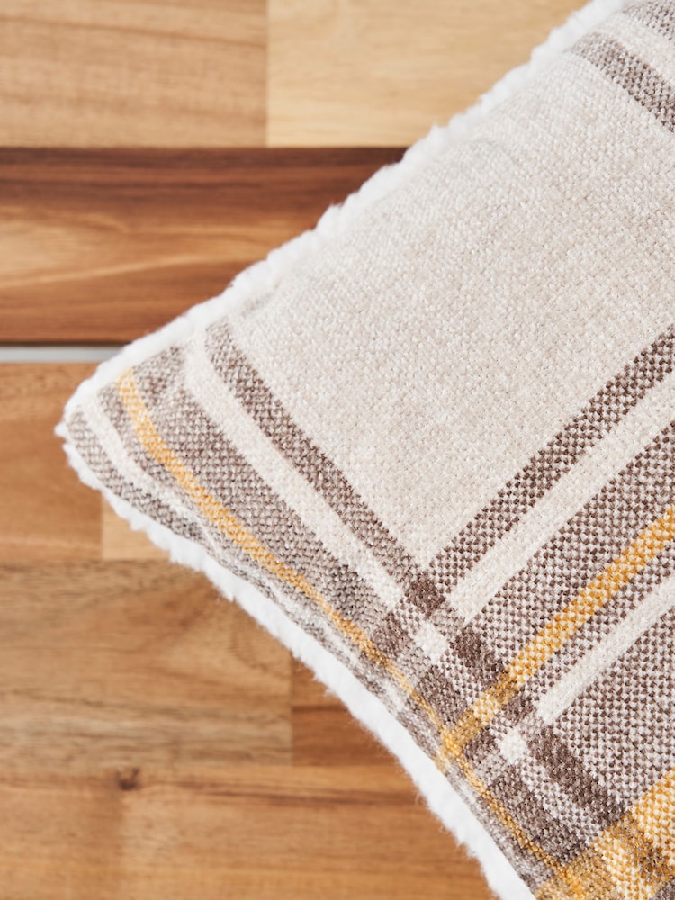 BHS Ochre Yellow Chenille Check with Sherpa Cushion - Image 2 of 5 BHS Ochre Yellow Chenille Check with Sherpa Cushion - Image 2 of 5