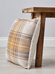 BHS Ochre Yellow Chenille Check with Sherpa Cushion - Image 3 of 5