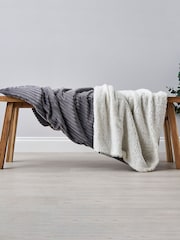 BHS Grey Luxury Ribbon Velvet with Sherpa Throw - Image 1 of 3