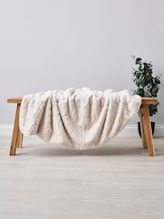 BHS Cream Luxury Embossed Rabbit Faux Fur Throw - Image 1 of 3