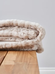BHS Cream Luxury Embossed Rabbit Faux Fur Throw - Image 2 of 3