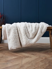 BHS Cream Faux Fur Bouclé Throw - Image 1 of 4