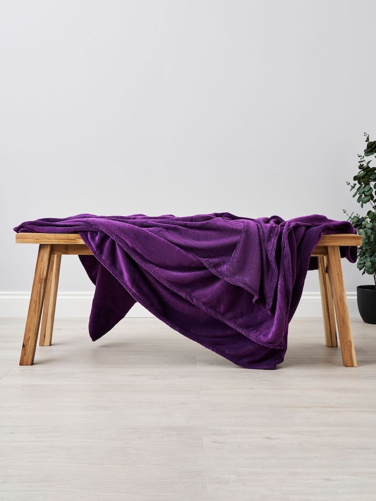 BHS Plum Purple Snugglie Fleece Throw - Image 1 of 4
