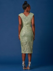 Jolie Moi Green Sequin Wrap Slit Pencil Dress - Image 2 of 6