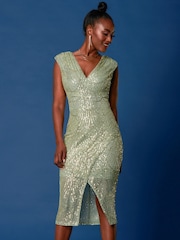 Jolie Moi Green Sequin Wrap Slit Pencil Dress - Image 6 of 6
