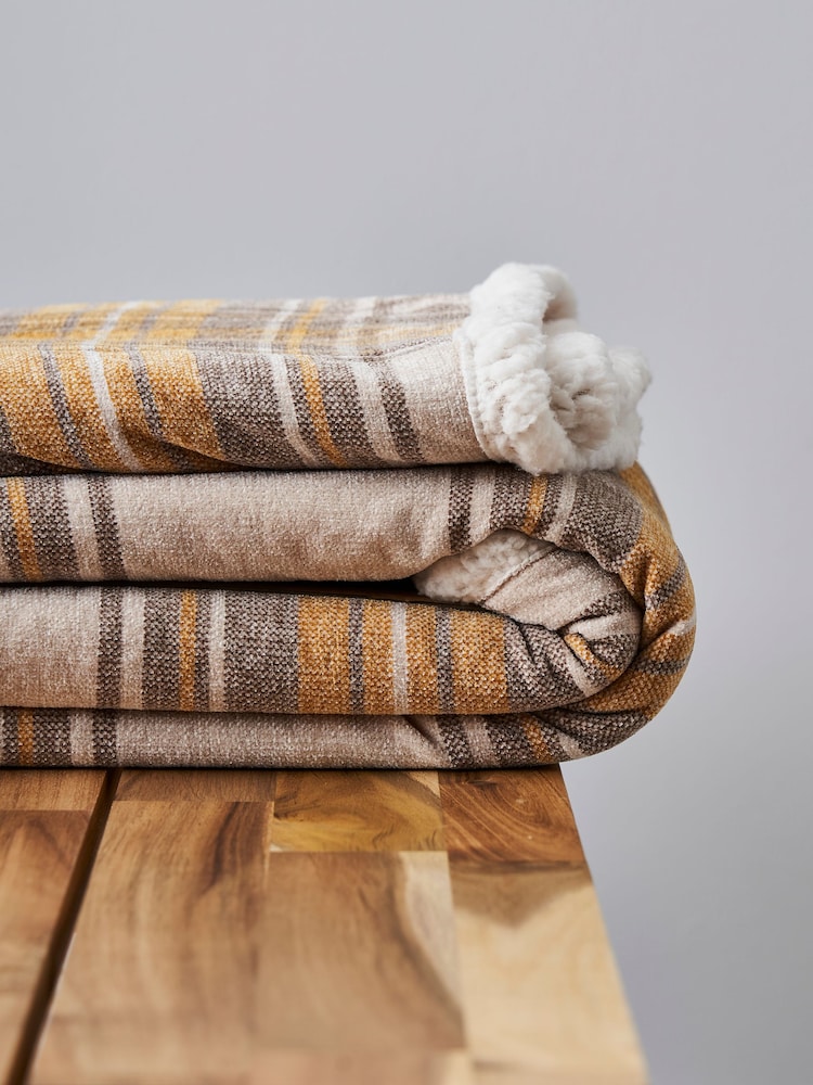 BHS Ochre Yellow Luxury Warm Check with Sherpa Throw - Image 2 of 3