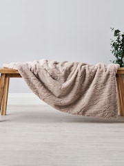 BHS Tan Brown Luxury Embossed Faux Fur Throw - Image 1 of 3