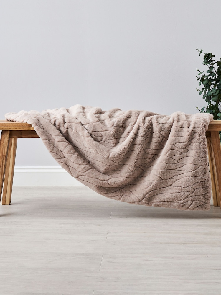 BHS Tan Brown Luxury Embossed Faux Fur Throw - Image 1 of 3 BHS Tan Brown Luxury Embossed Faux Fur Throw - Image 1 of 3