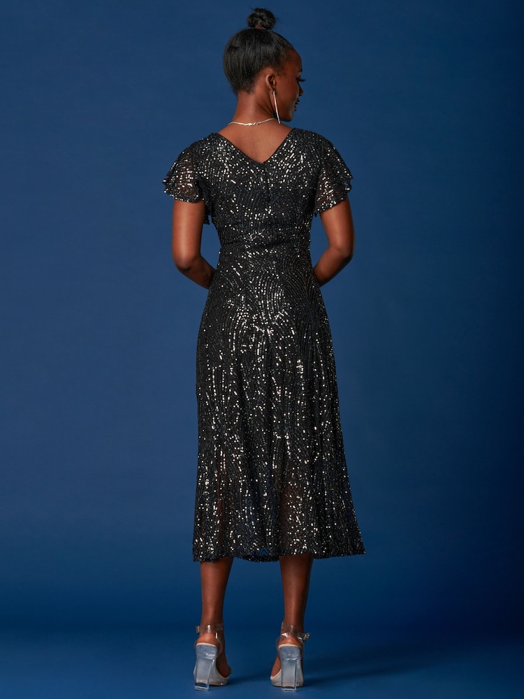 Jolie Moi Black Sequin Fit & Flare Maxi Dress - Image 2 of 6