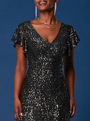 Jolie Moi Black Sequin Fit & Flare Maxi Dress - Image 6 of 6