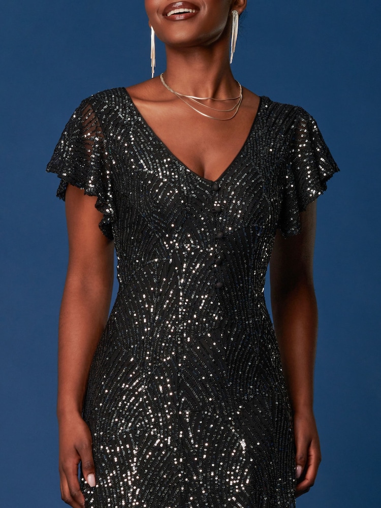 Jolie Moi Black Sequin Fit & Flare Maxi Dress - Image 6 of 6