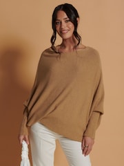 Jolie Moi Brown Asymmetric Draped Soft Knit Jumper - Image 4 of 4