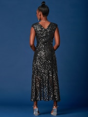 Jolie Moi Black Sequin Wrap Ruffle Hem Maxi Dress - Image 2 of 6