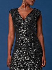 Jolie Moi Black Sequin Wrap Ruffle Hem Maxi Dress - Image 6 of 6