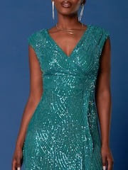 Jolie Moi Blue Sequin Wrap Ruffle Hem Maxi Dress - Image 6 of 6