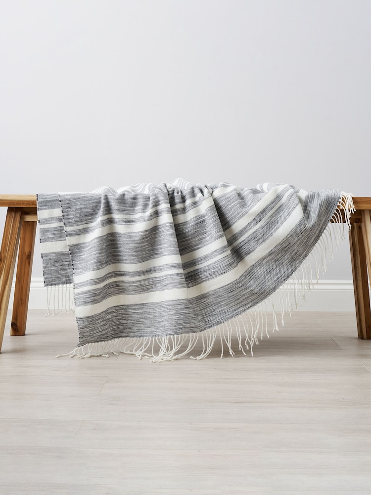 BHS Navy Blue Riviera Stripe Throw - Image 1 of 4 BHS Navy Blue Riviera Stripe Throw - Image 1 of 4