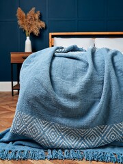 BHS Blue Diamond Chenille Throw - Image 1 of 3