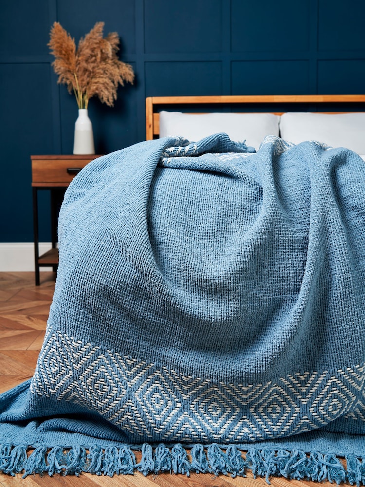 BHS Blue Diamond Chenille Throw - Image 1 of 3 BHS Blue Diamond Chenille Throw - Image 1 of 3