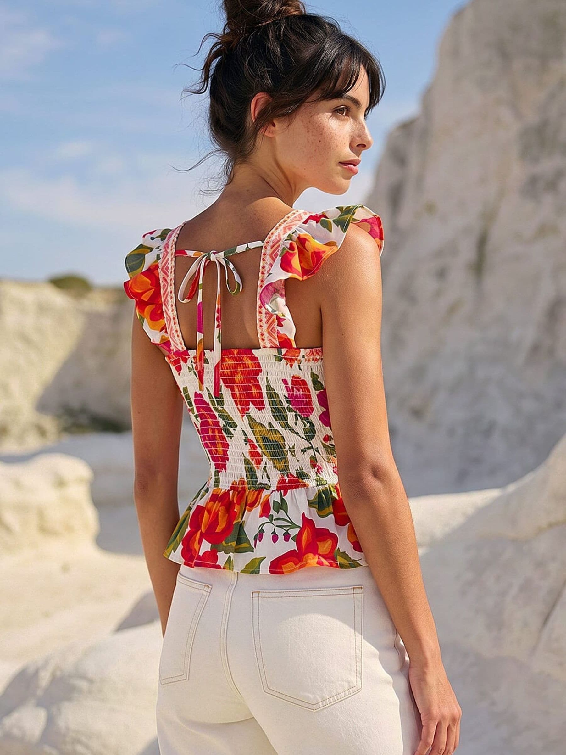 Buy Roman Orange Floral Border Frill Top from Next Oman