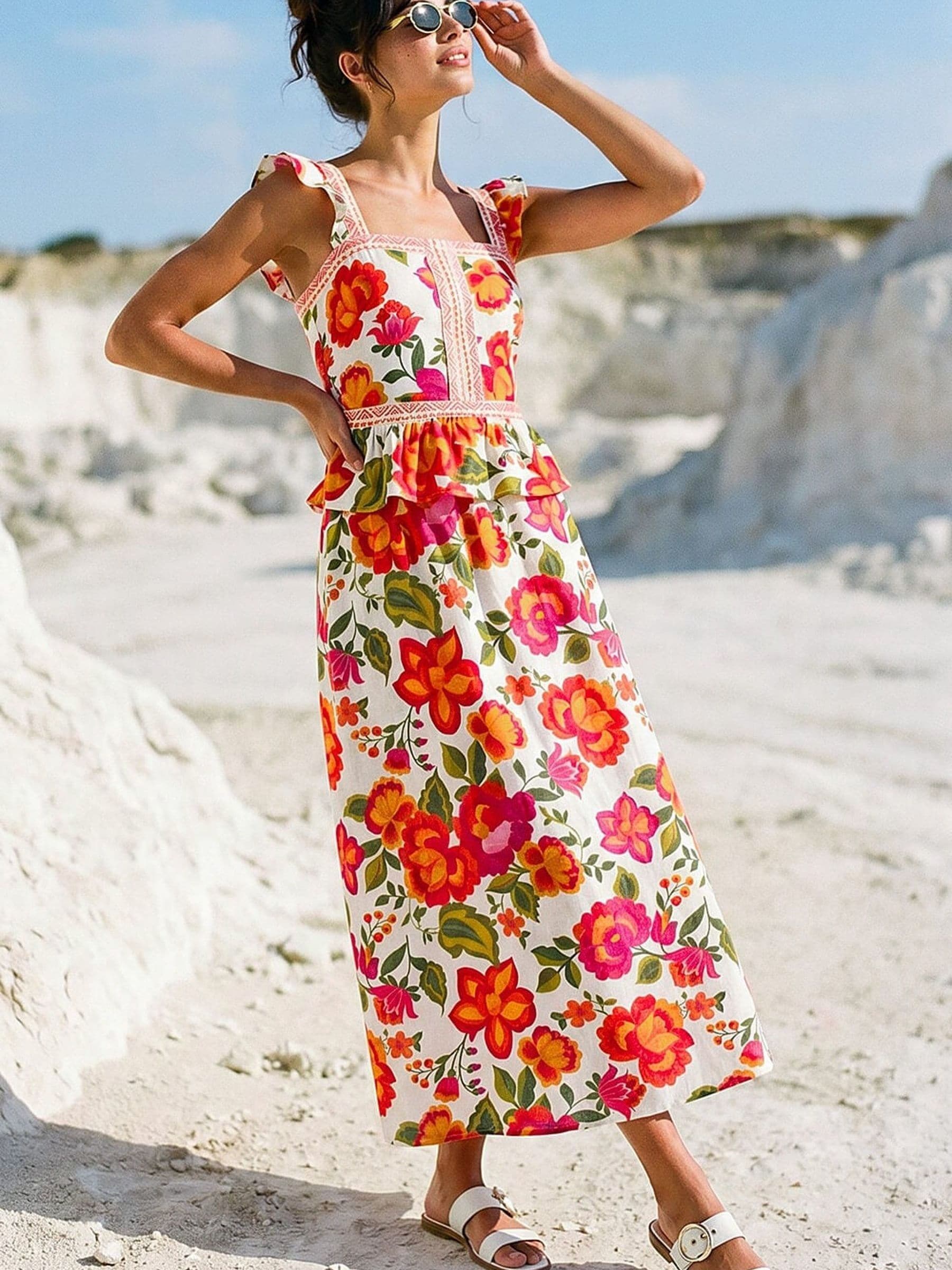 Buy Roman Orange Floral Border Frill Top from Next Oman
