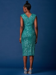 Jolie Moi Blue Sequin Wrap Slit Pencil Dress - Image 2 of 6