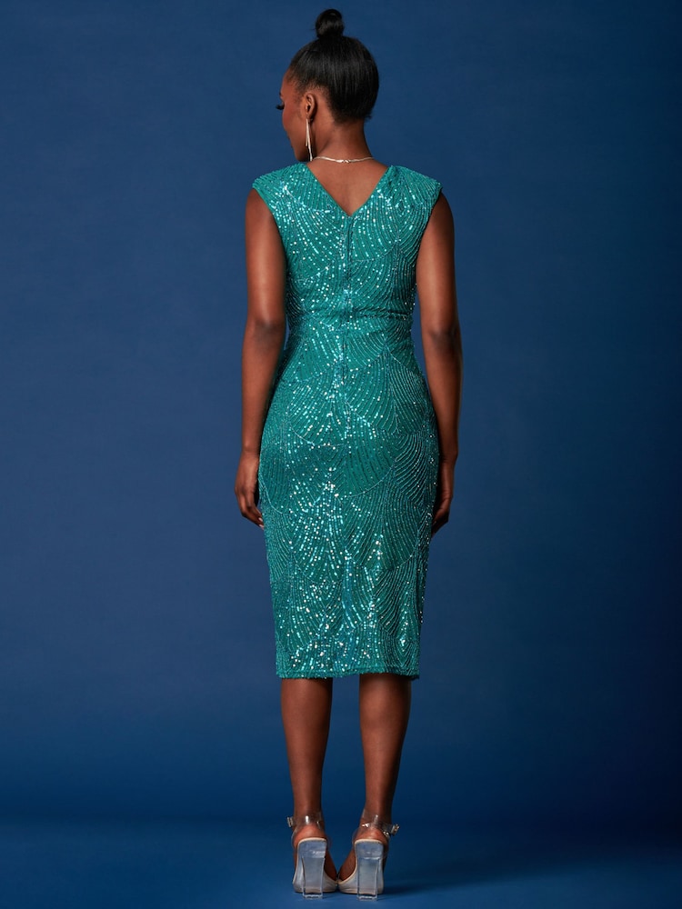 Blau - Jolie Moi Paillettenbesetztes Bleistiftkleid mit Wickeldesign und Zierschlitz - Bild 2 von 6 Blau - Jolie Moi Paillettenbesetztes Bleistiftkleid mit Wickeldesign und Zierschlitz - Bild 2 von 6