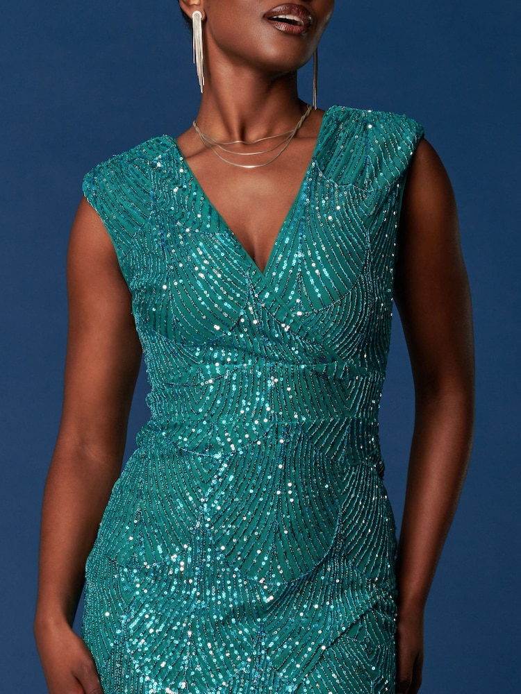 Jolie Moi Blue Sequin Wrap Slit Pencil Dress - Image 6 of 6