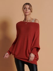 Jolie Moi Red Asymmetric Draped Soft Knit Jumper - Image 1 of 5