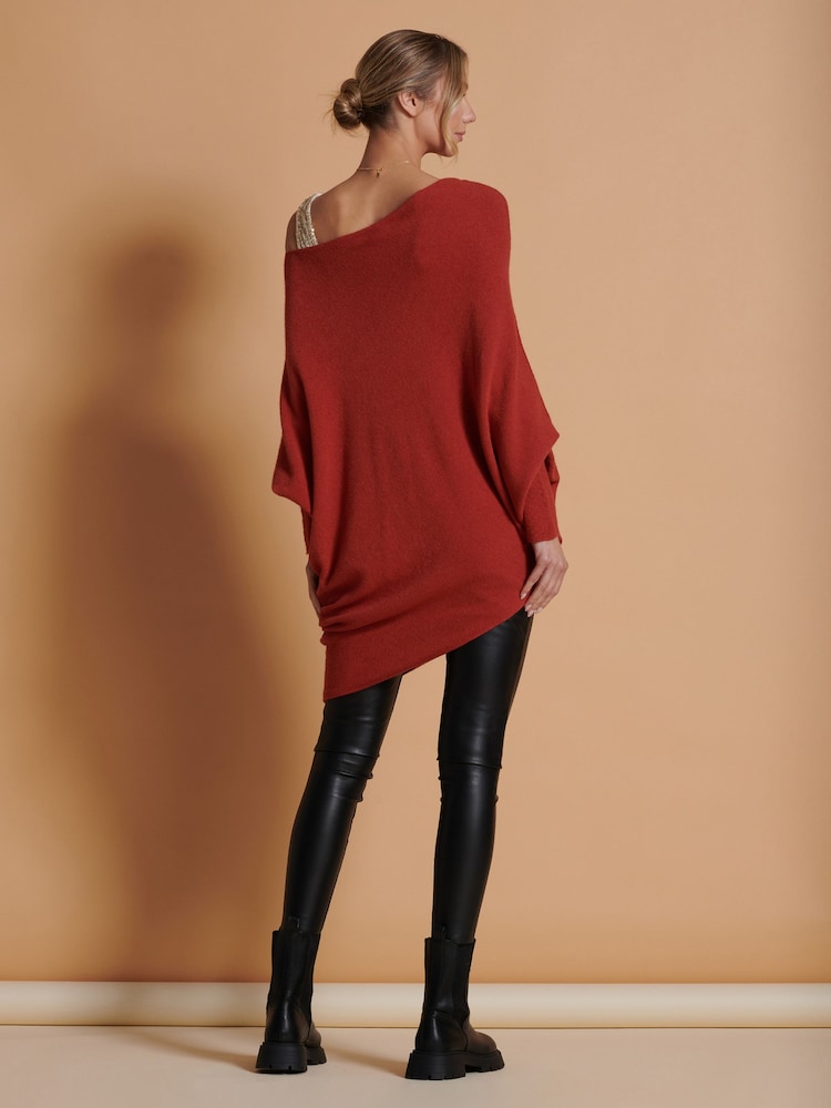 Jolie Moi Red Asymmetric Draped Soft Knit Jumper - Image 2 of 5