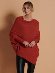 Jolie Moi Red Asymmetric Draped Soft Knit Jumper - Image 4 of 5