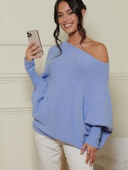 Jolie Moi Lilac Purple Asymmetric Draped Soft Knit Jumper - Image 1 of 6