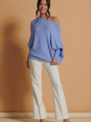Jolie Moi Lilac Purple Asymmetric Draped Soft Knit Jumper - Image 4 of 6