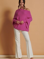 Jolie Moi Pink Asymmetric Draped Soft Knit Jumper - Image 2 of 6