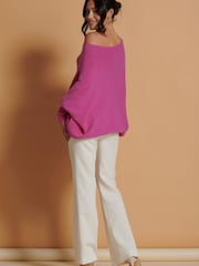 Jolie Moi Pink Asymmetric Draped Soft Knit Jumper - Image 3 of 6