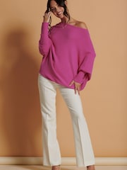 Jolie Moi Pink Asymmetric Draped Soft Knit Jumper - Image 6 of 6